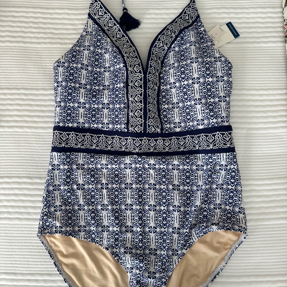 Cabana Life Blue and White One Piece Swimsuit